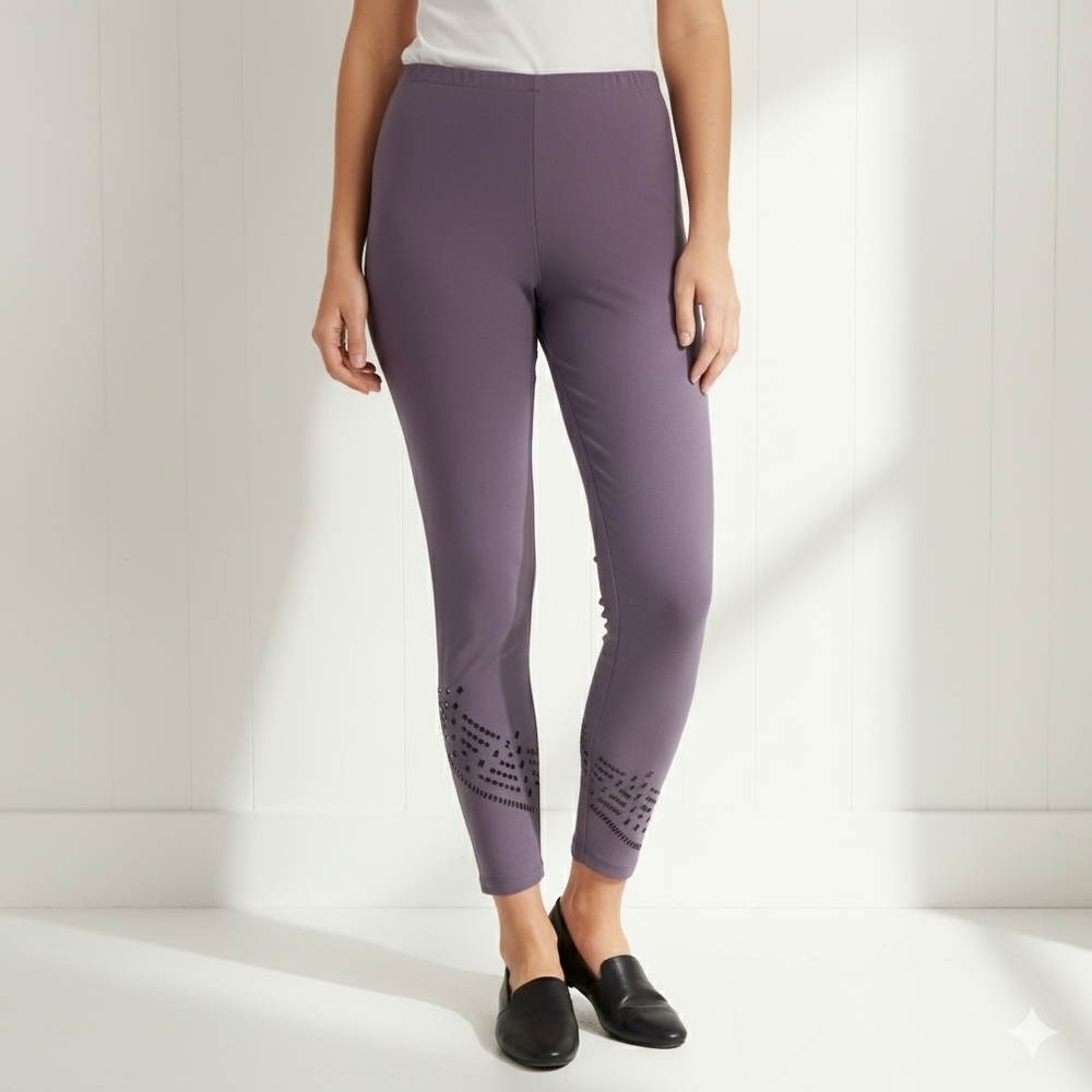 Sympli Deco Capri Pants Womens Size 6 Slim Leg Purple High Rise Stretch Pull On